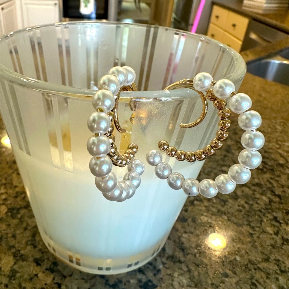 Jennifer Miller Pearl and Gold Plated Triple Hoop Earrings